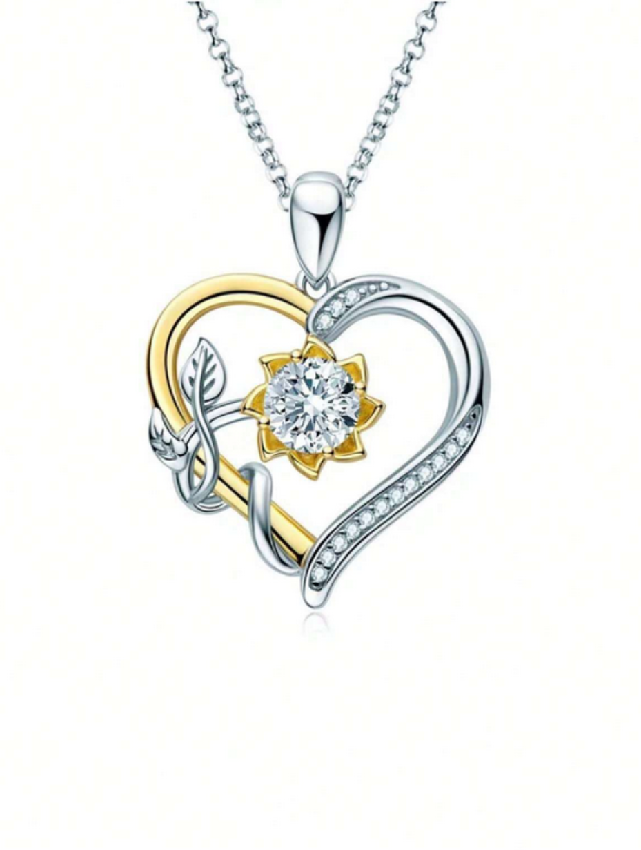 Moissanite Sunflower-Heart Pendant Necklace