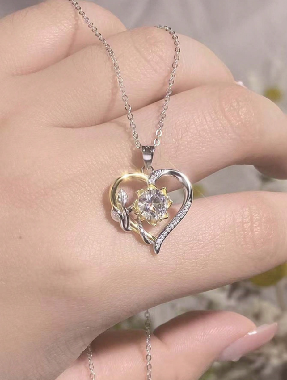 Moissanite Sunflower-Heart Pendant Necklace