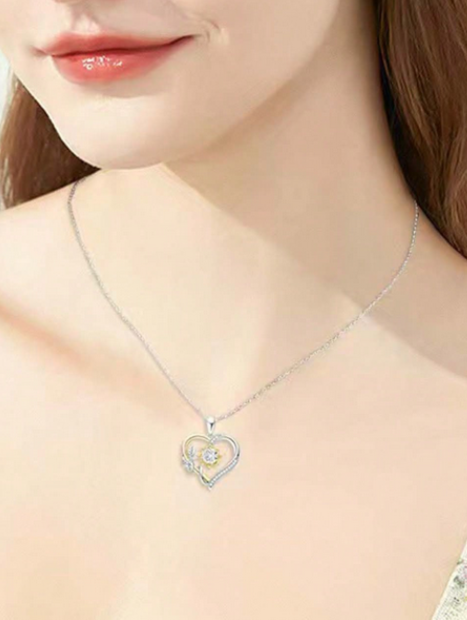 Moissanite Sunflower-Heart Pendant Necklace