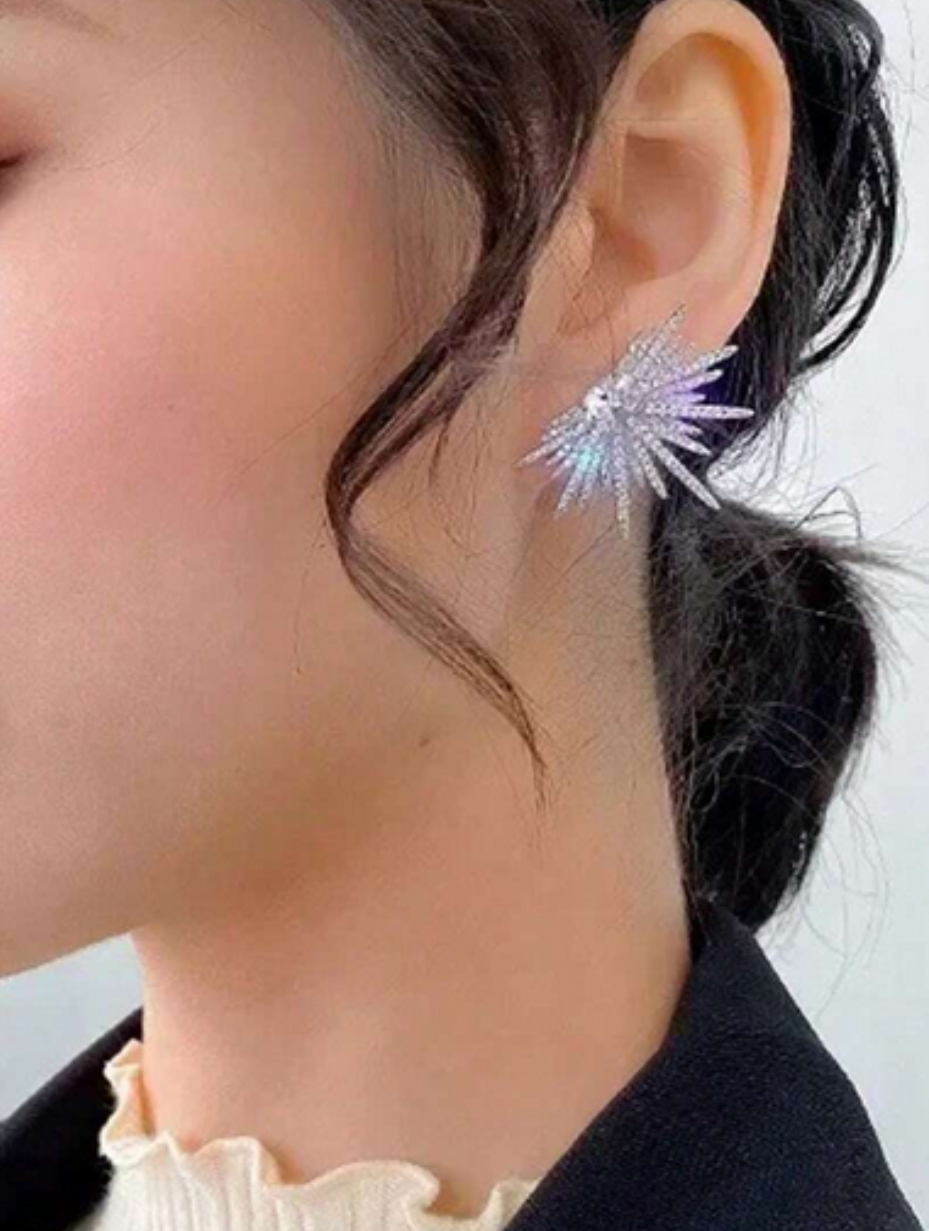 Luxury Silver Star Wing Earrings