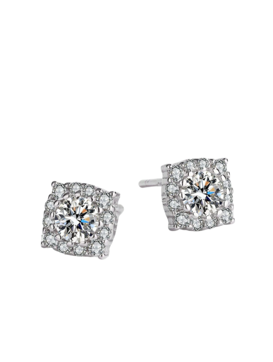 S925 Silver Square Diamond Stud Earrings