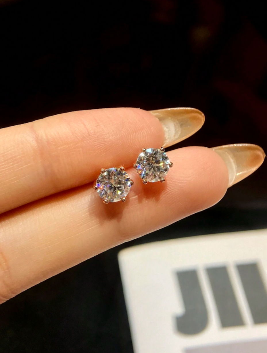 Moissanite Stud Earrings | Six-Claw Design