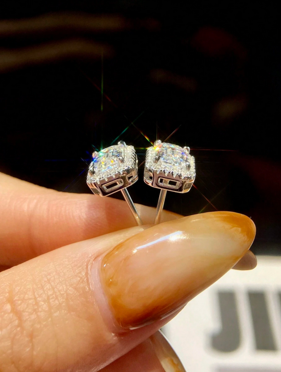 Moissanite Stud Earrings | Rectangle Design