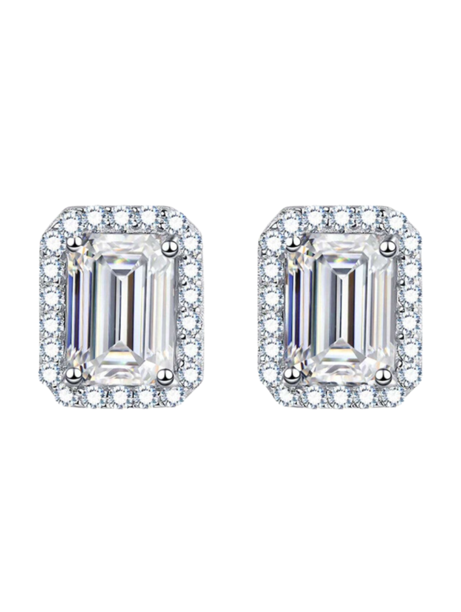 Moissanite Stud Earrings | Rectangle Design