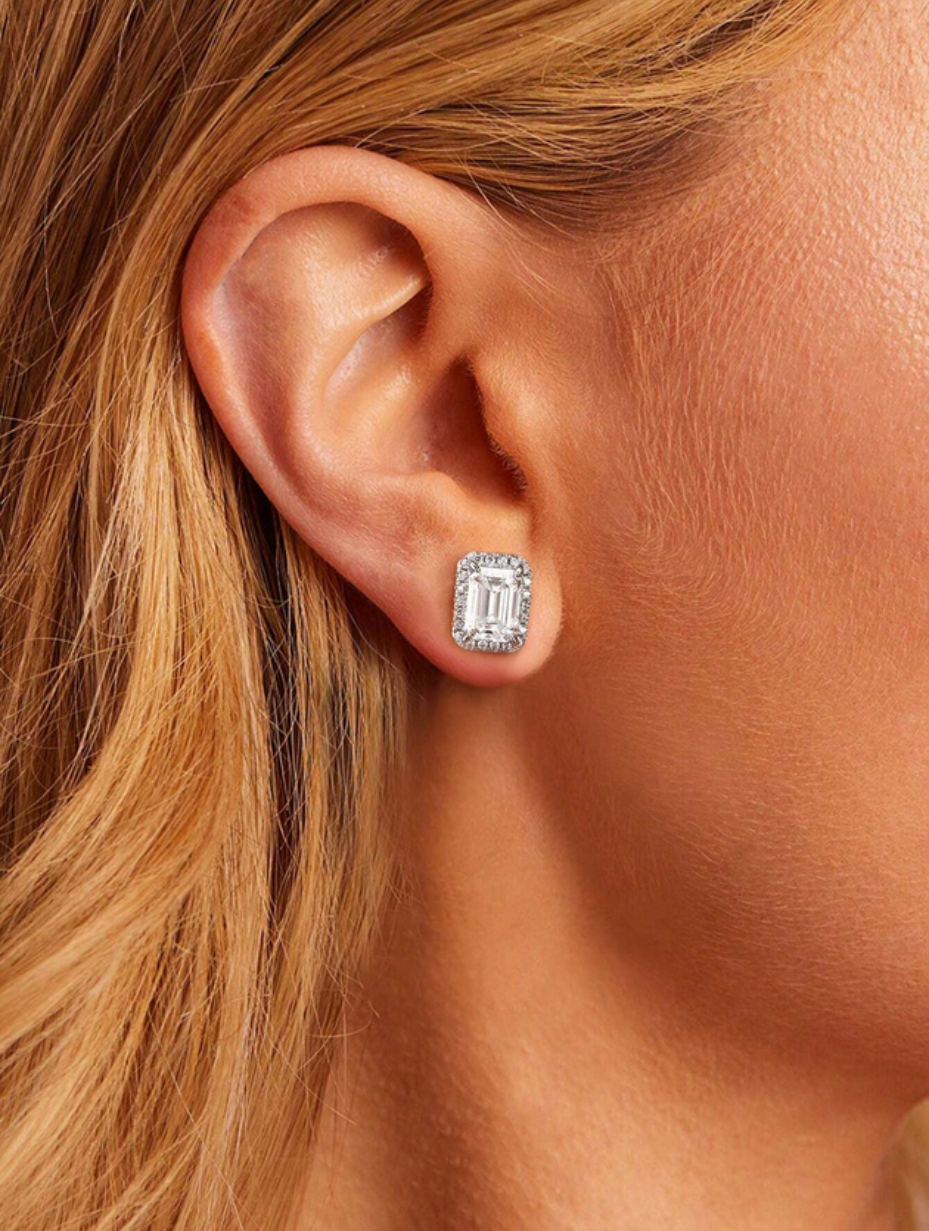 Moissanite Stud Earrings | Rectangle Design
