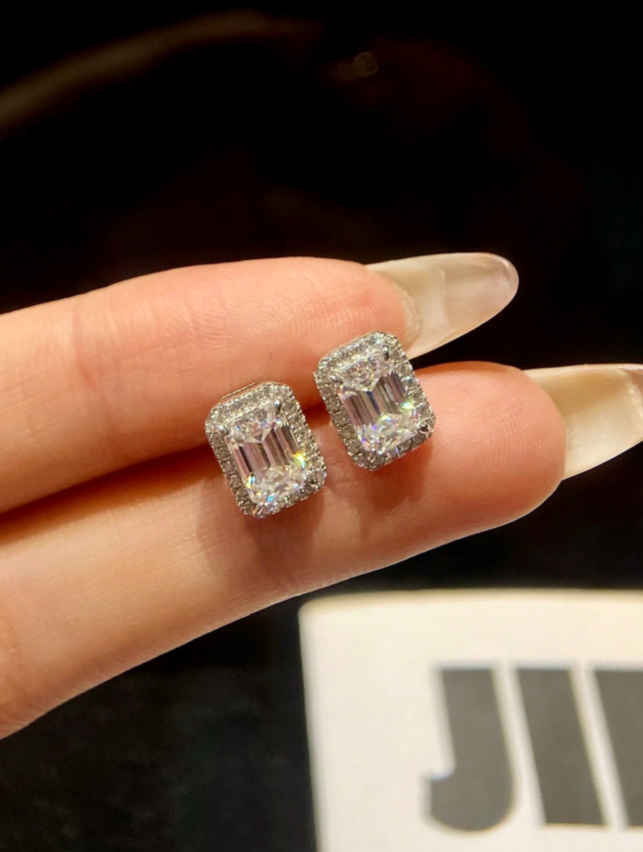 Moissanite Stud Earrings | Rectangle Design