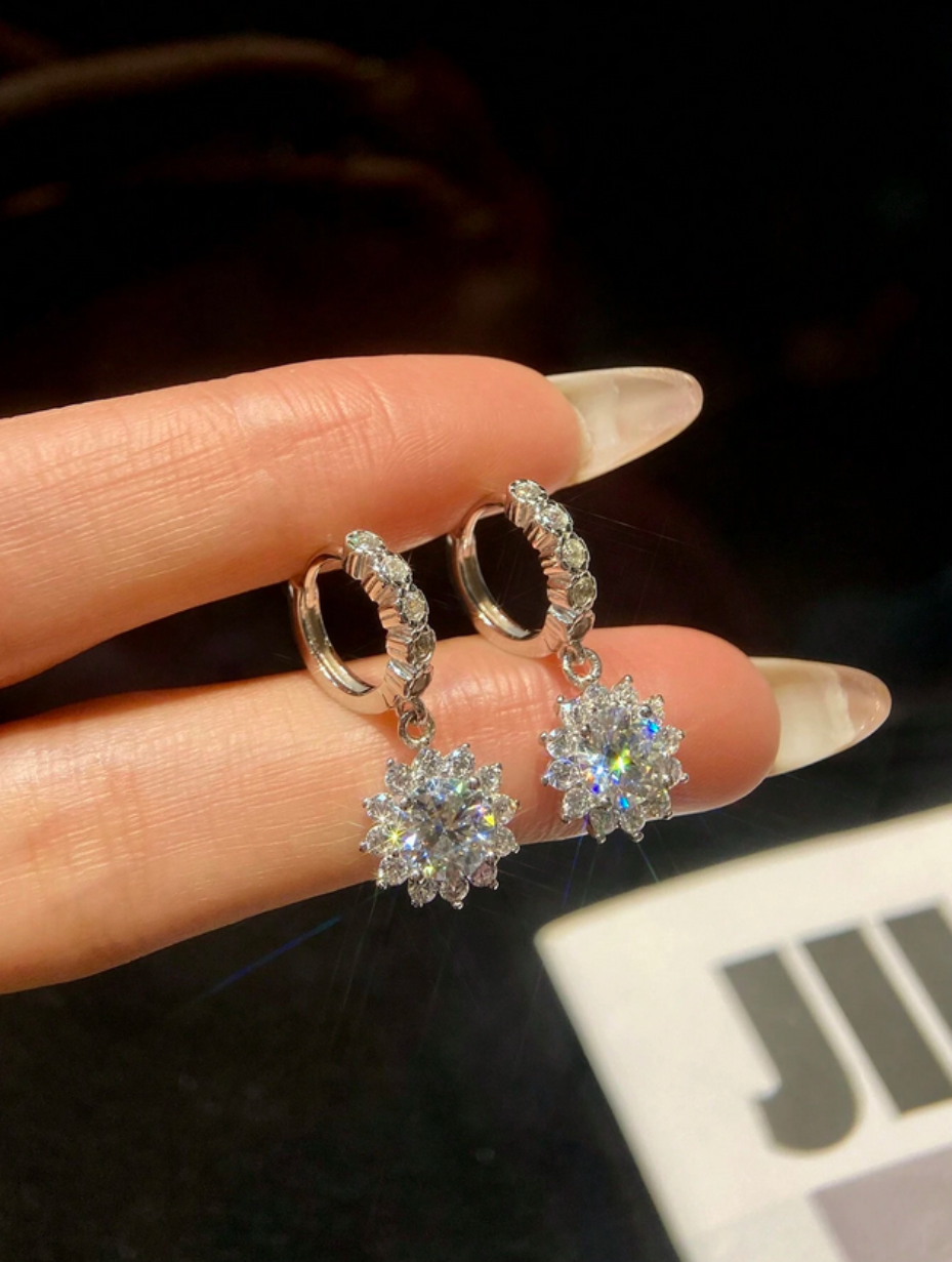 Sunflower Moissanite Earrings | S925 Sterling Silver