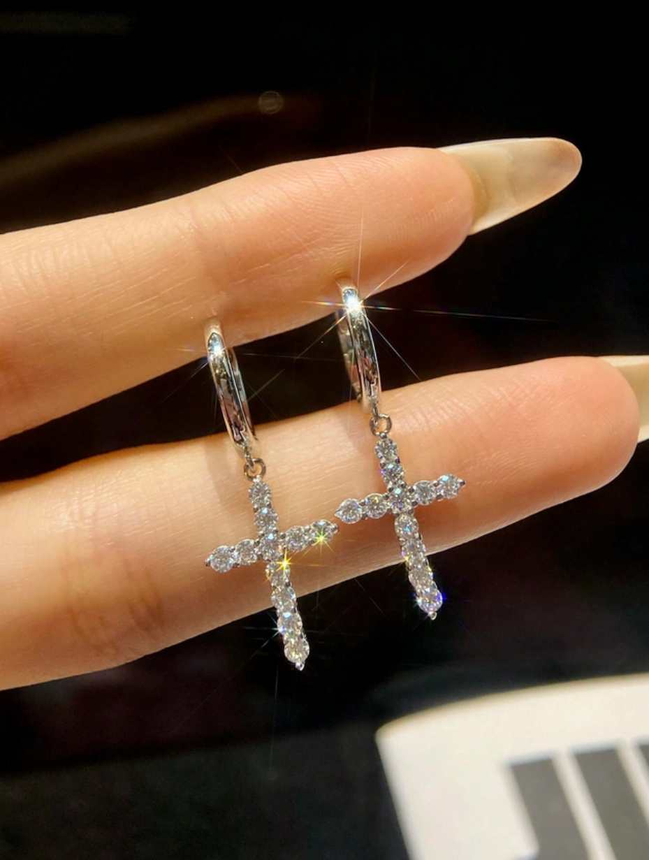 Korsdesign Moissanit Øreringe | S925 Sterling Sølv