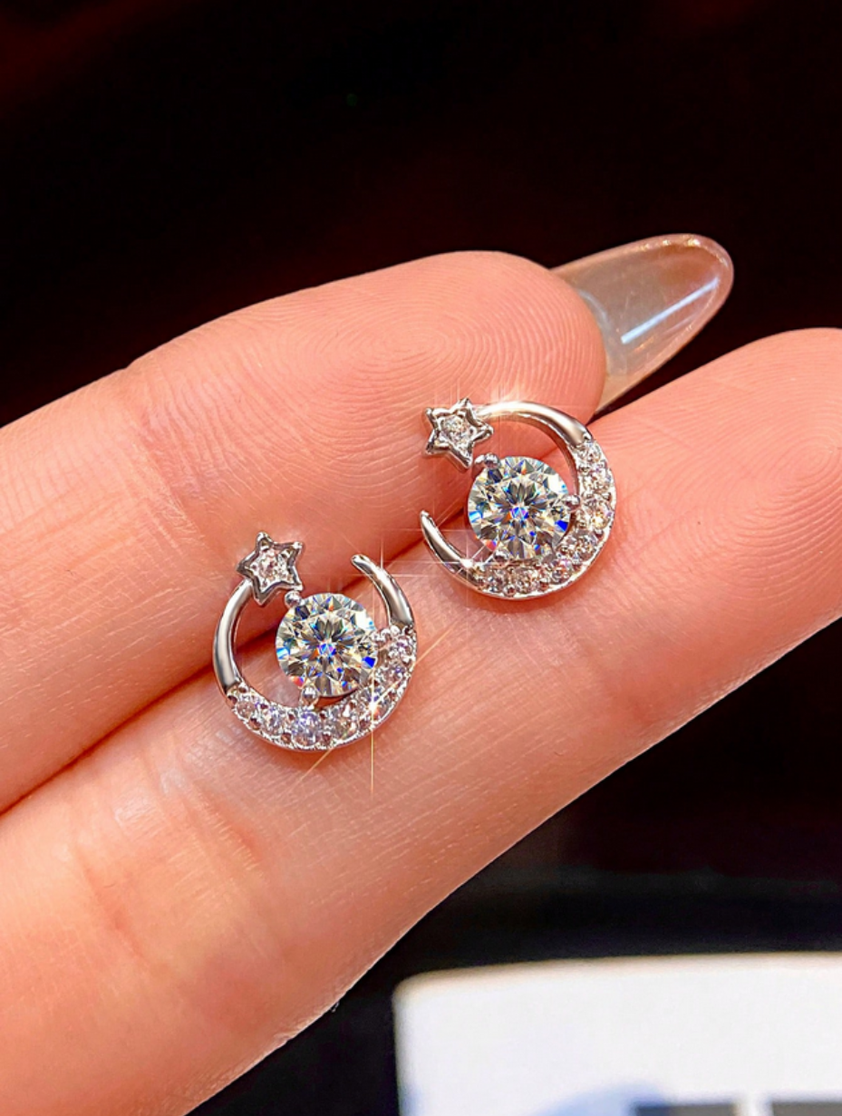 Round Moissanite Stud Earrings | S925 Sterling Silver