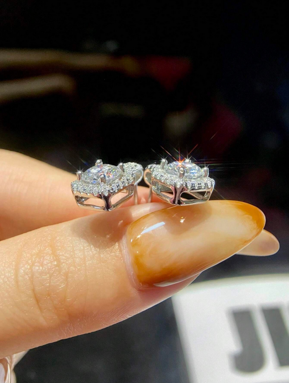 Square Diamond Moissanite Earrings | S925 Sterling Silver
