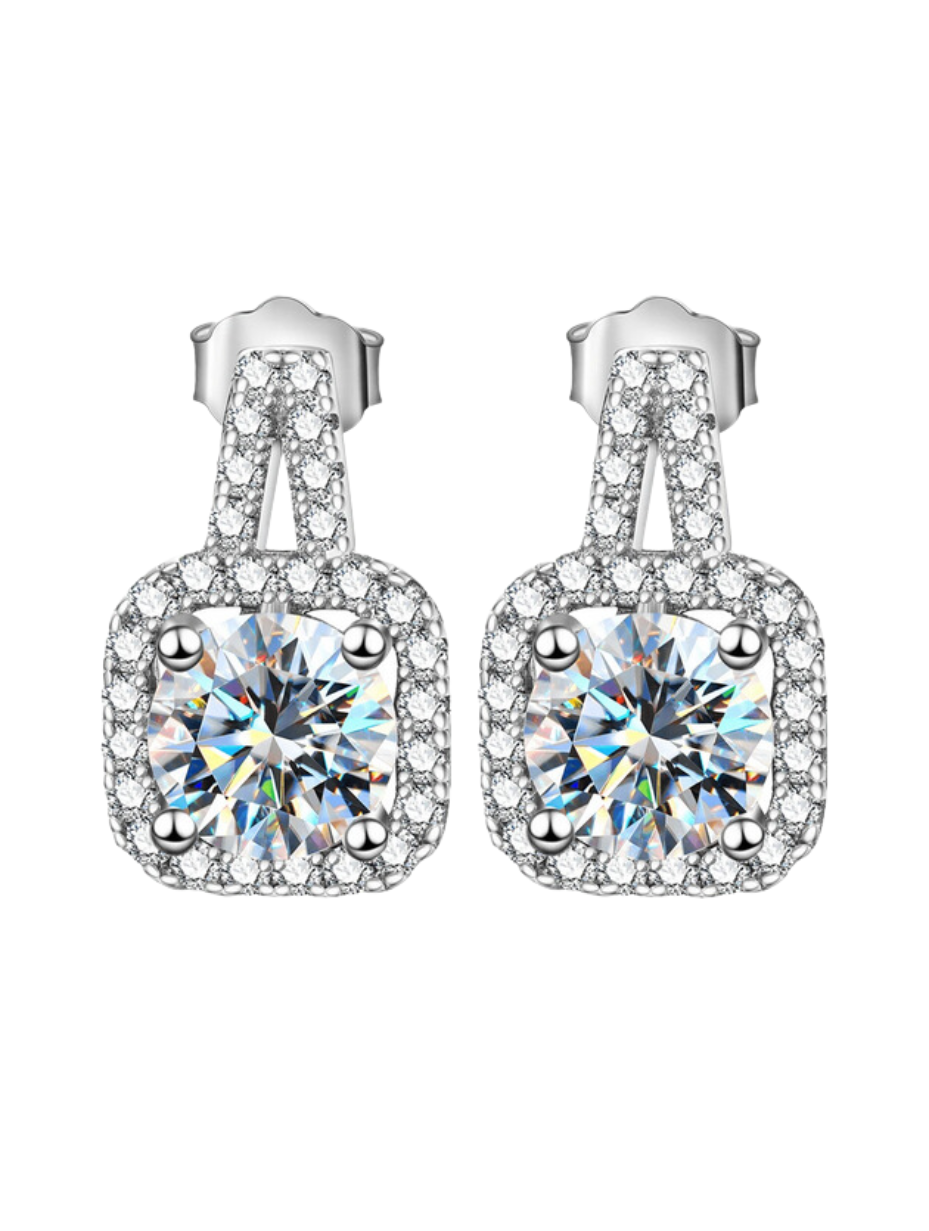 Square Diamond Moissanite Earrings | S925 Sterling Silver