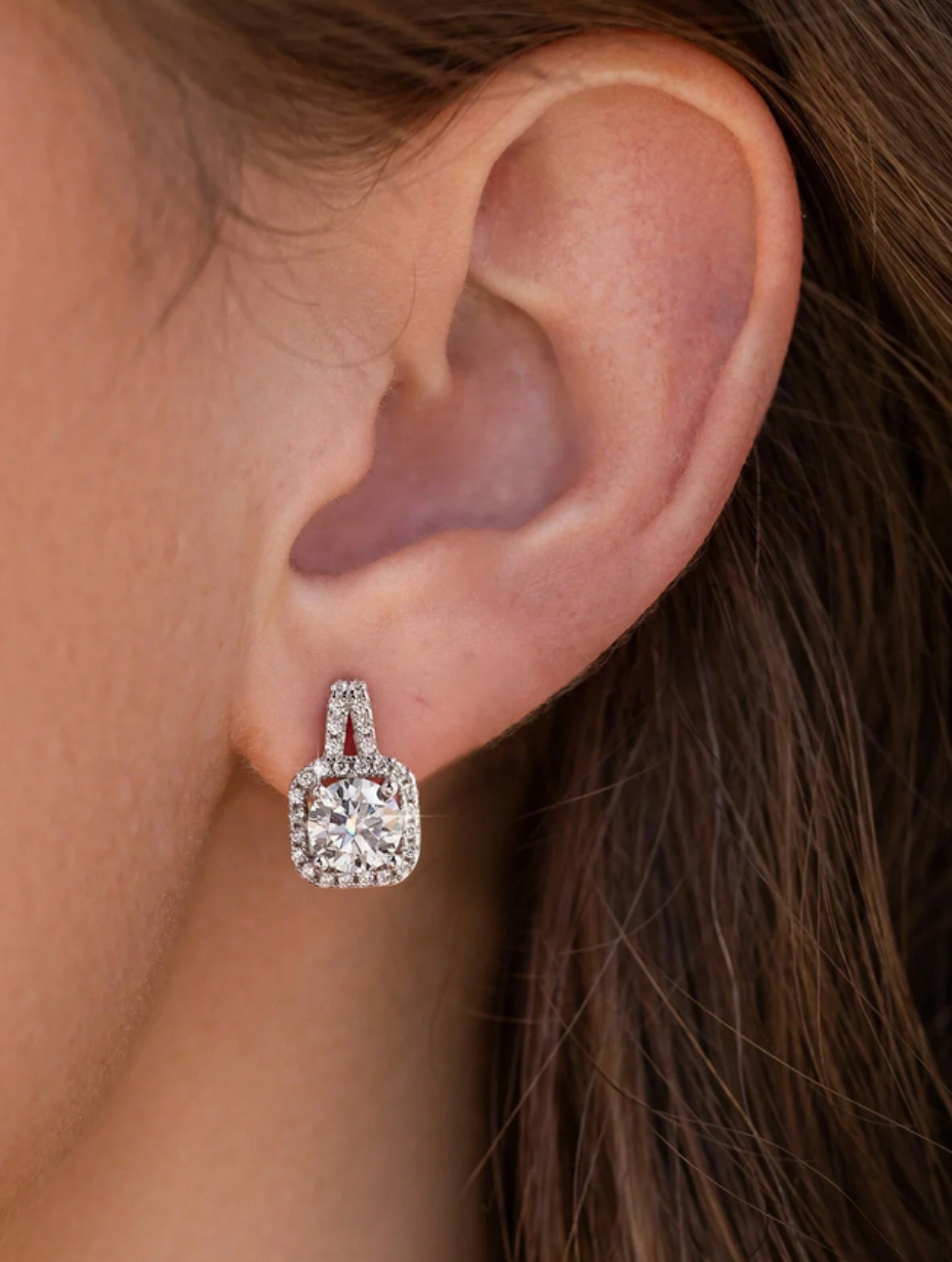 Square Diamond Moissanite Earrings | S925 Sterling Silver