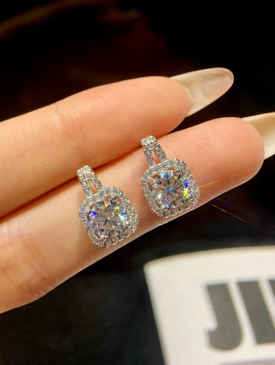 Square Diamond Moissanite Earrings | S925 Sterling Silver