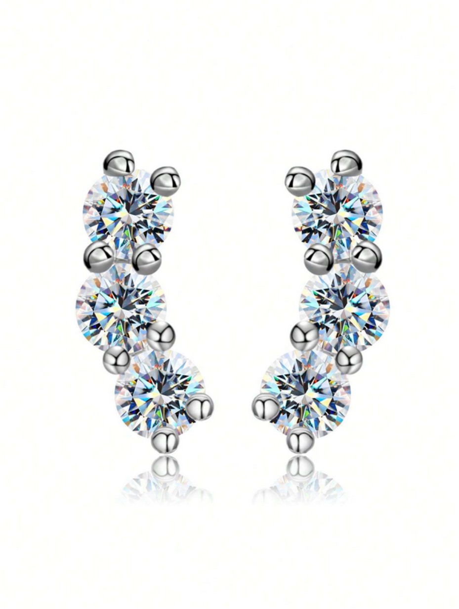 Symmetrical Triple Moissanite Stud Earrings | D Color