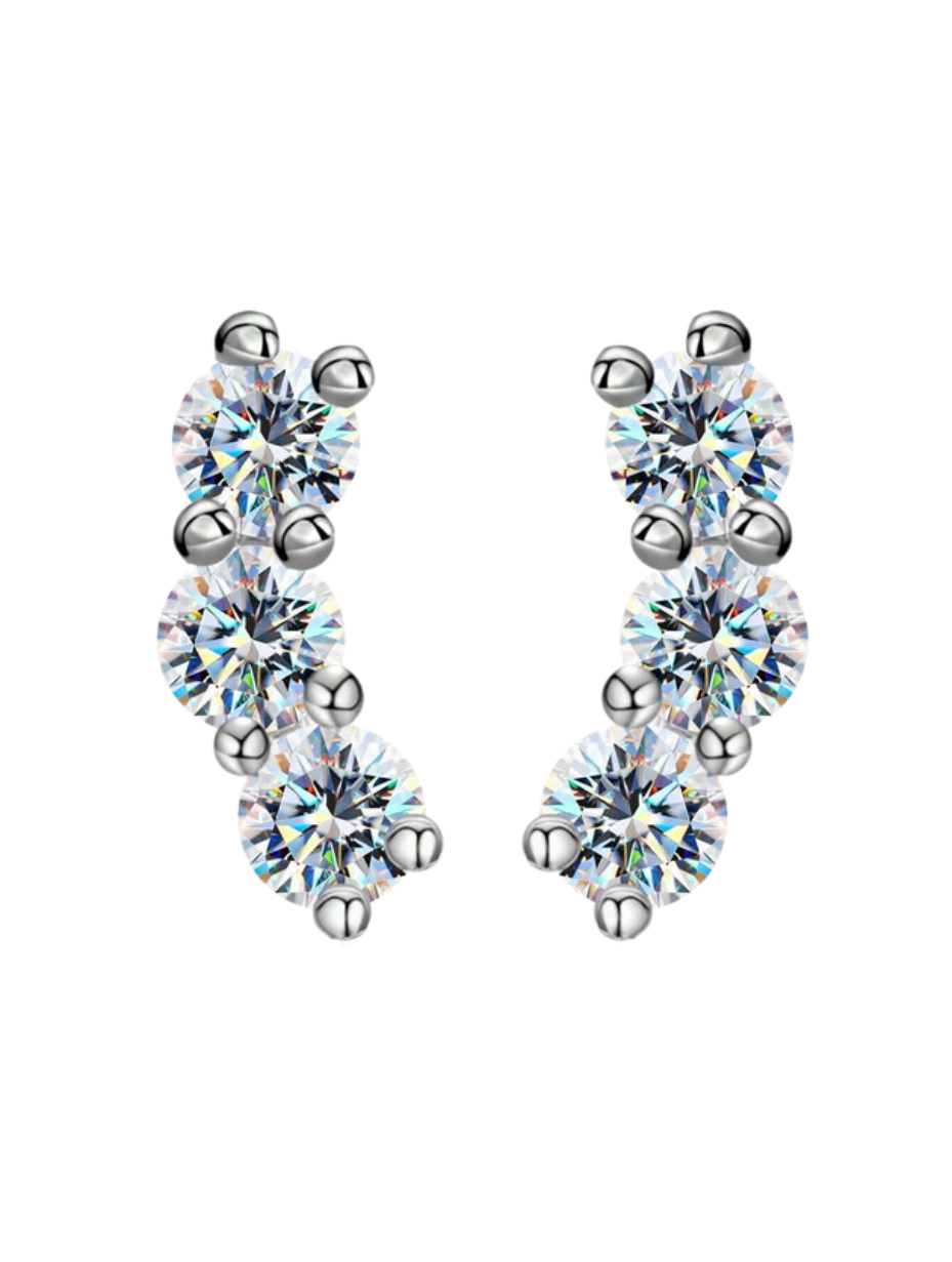 Symmetrical Triple Moissanite Stud Earrings | D Color