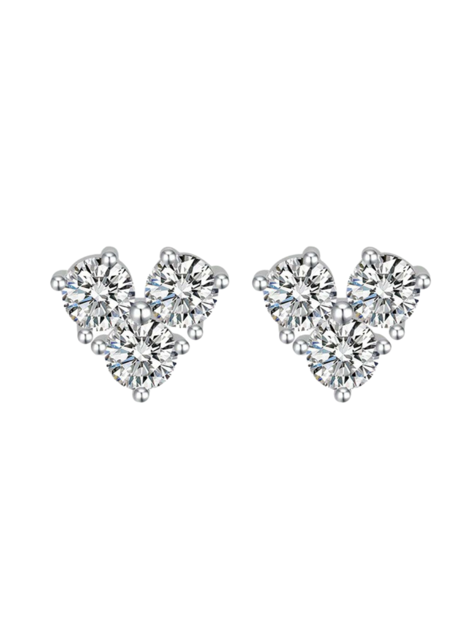 Three-Diamond Moissanite Earrings | S925 Sterling Silver