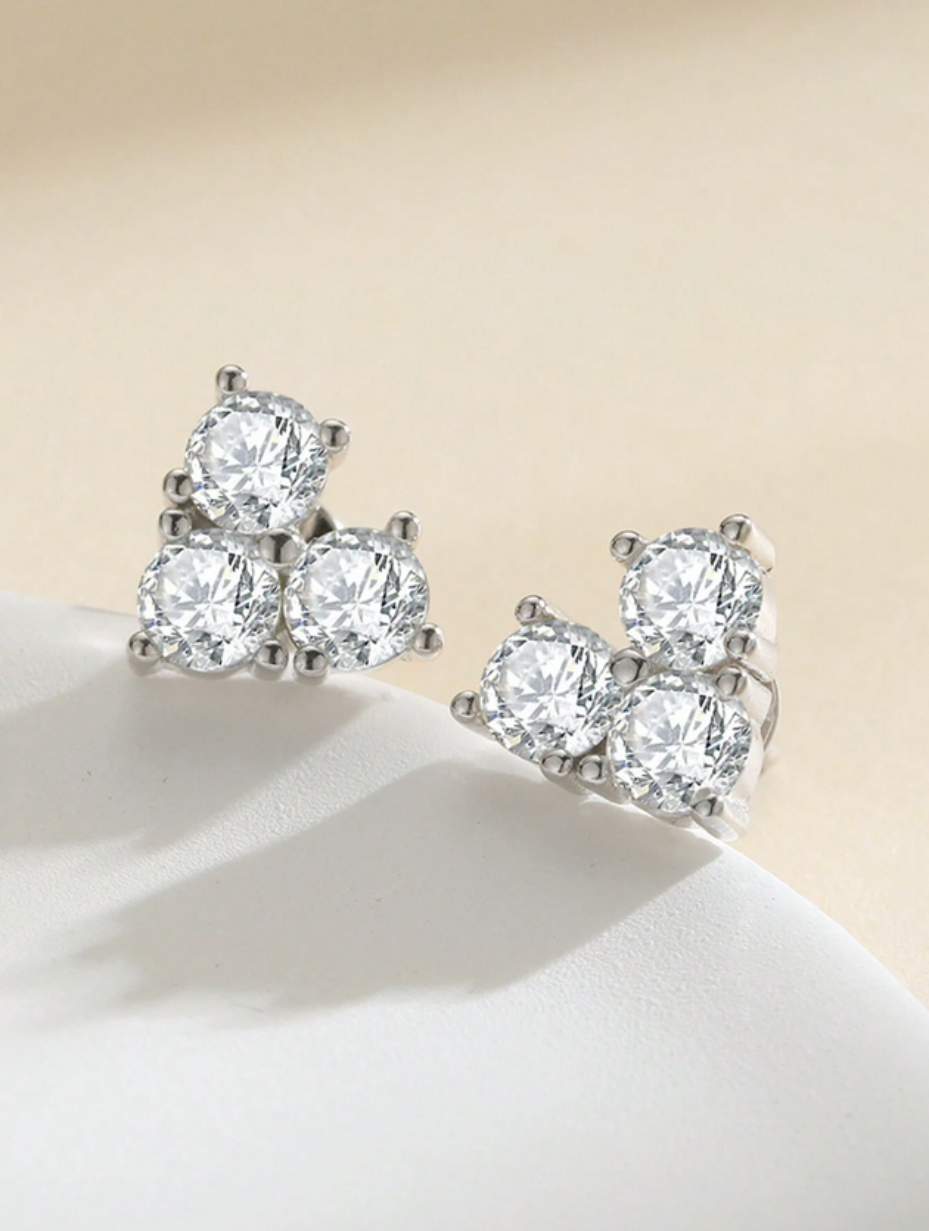 Three-Diamond Moissanite Earrings | S925 Sterling Silver