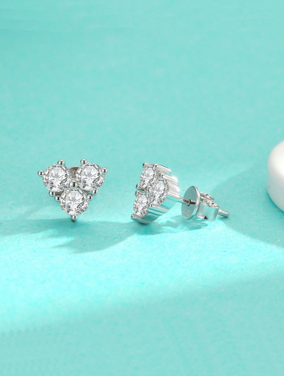 Three-Diamond Moissanite Earrings | S925 Sterling Silver