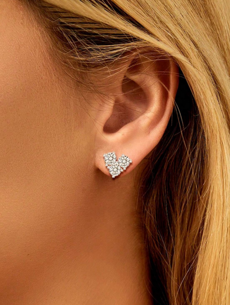 Three-Diamond Moissanite Earrings | S925 Sterling Silver