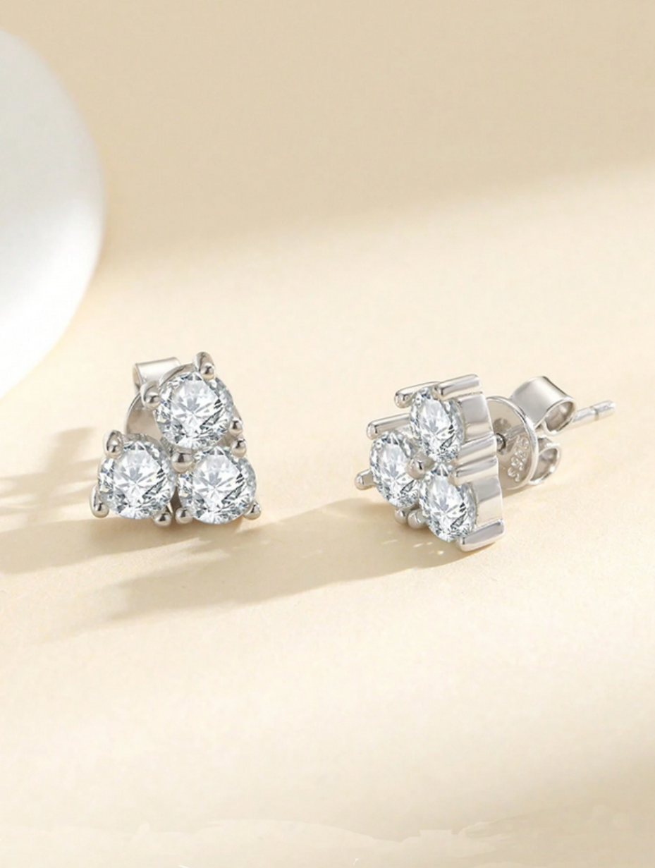 Three-Diamond Moissanite Earrings | S925 Sterling Silver