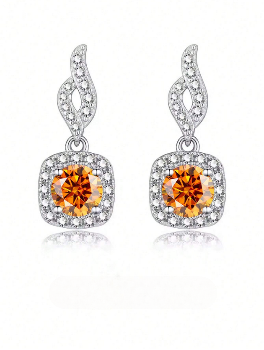 Square Full-Diamond Dangling Earrings | S925 Silver
