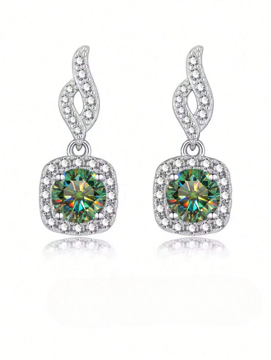 Square Full-Diamond Dangling Earrings | S925 Silver