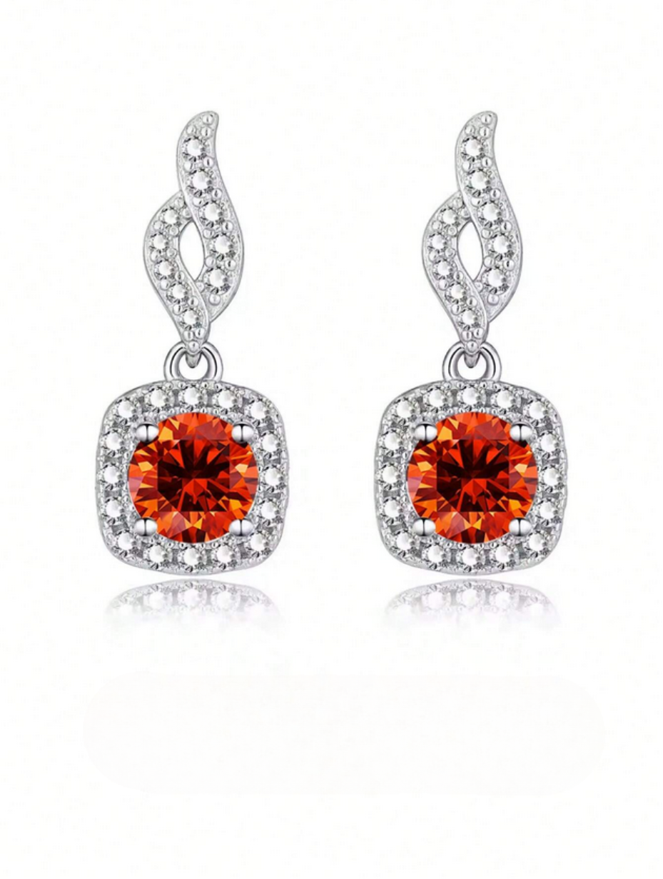 Square Full-Diamond Dangling Earrings | S925 Silver