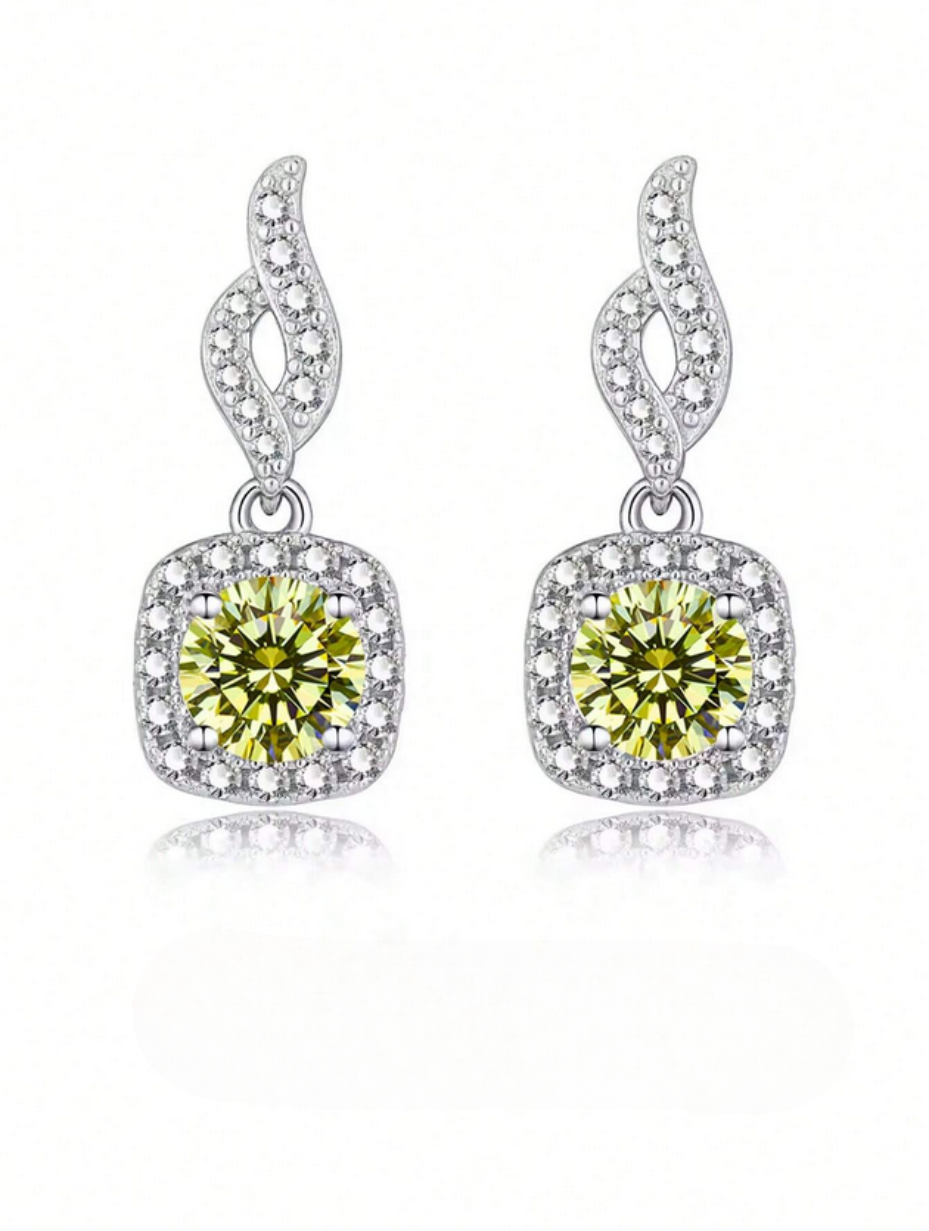 Square Full-Diamond Dangling Earrings | S925 Silver