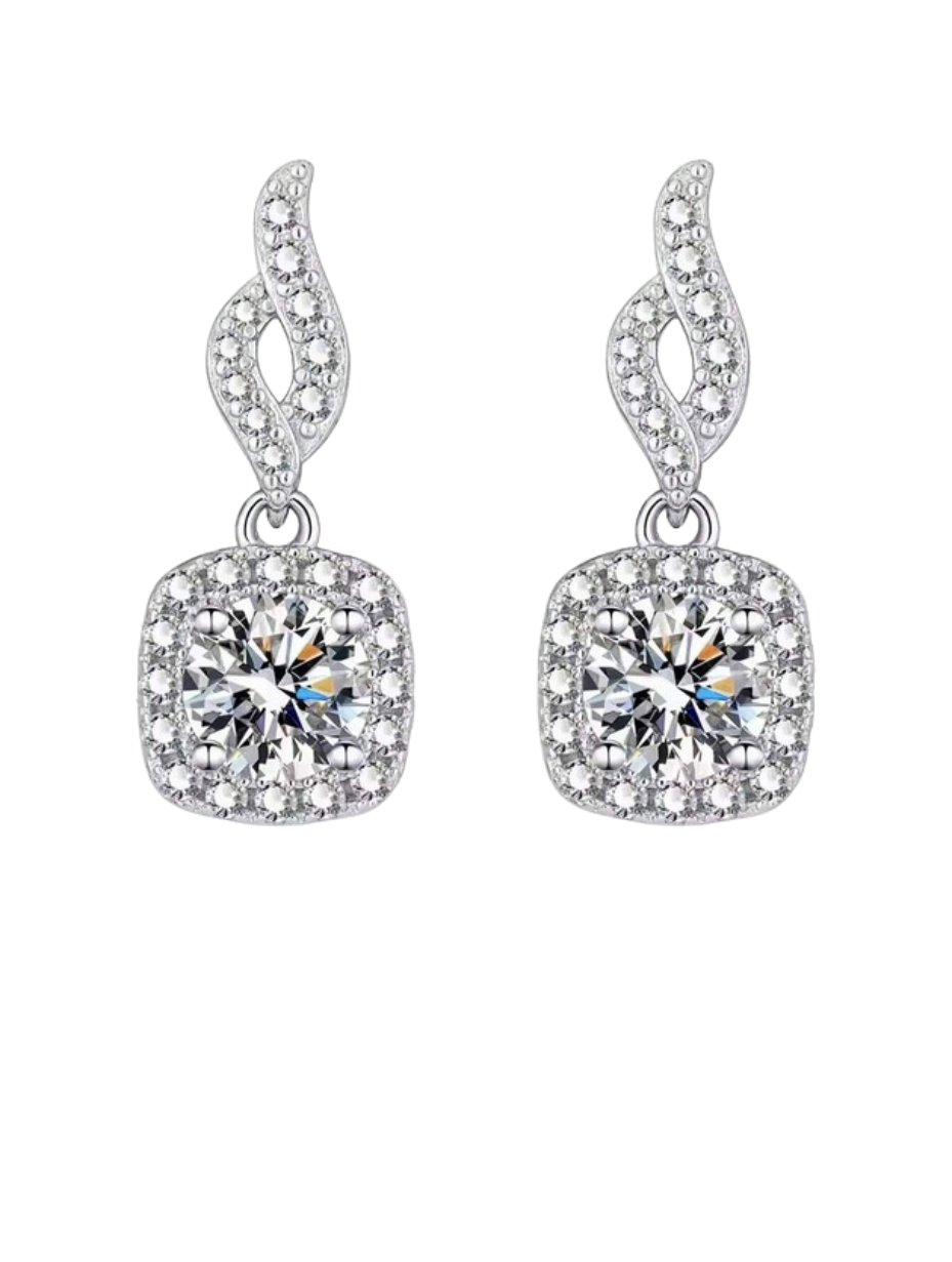Square Full-Diamond Dangling Earrings | S925 Silver