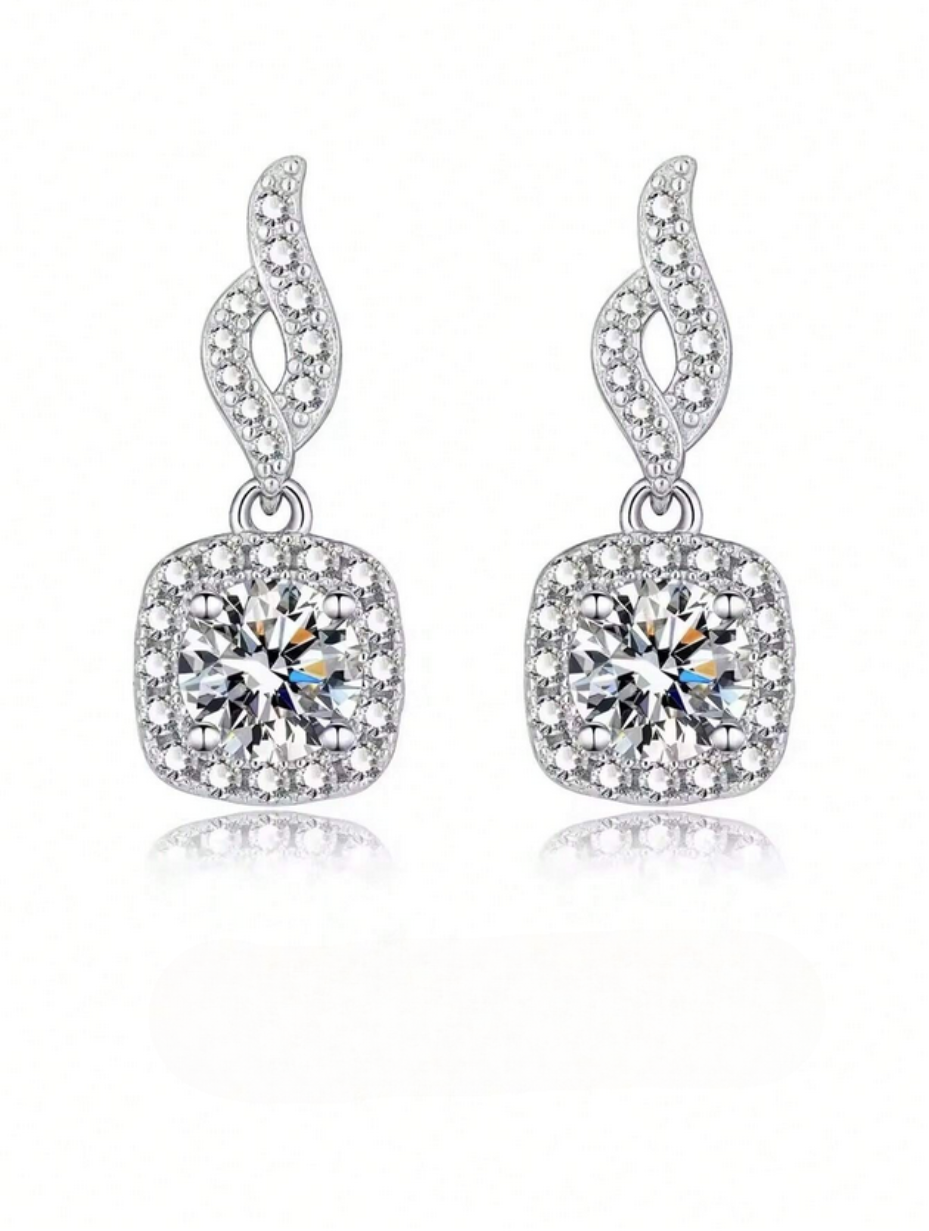 Square Full-Diamond Dangling Earrings | S925 Silver