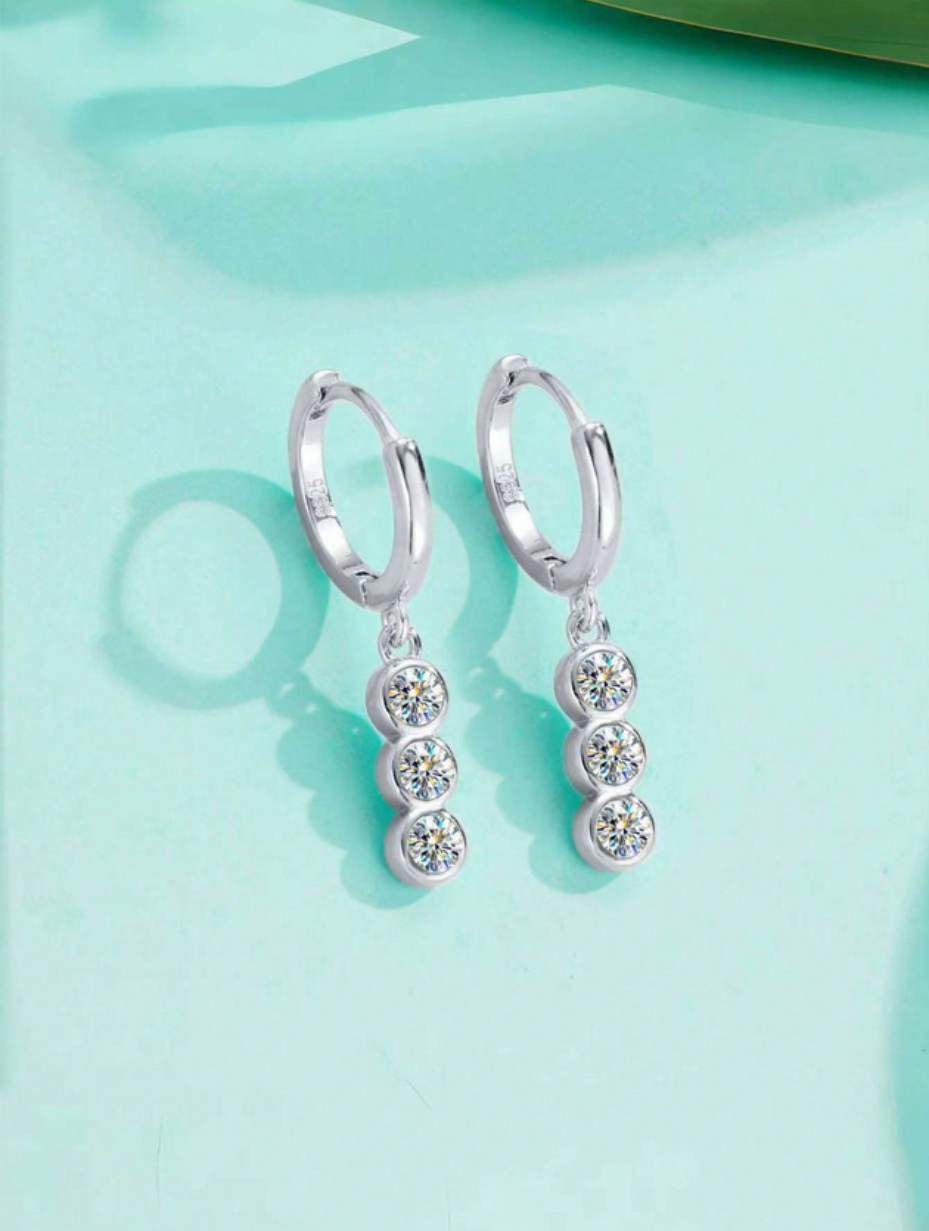 Three-Stone Moissanite Bubble Earrings | S925 Silver Charm