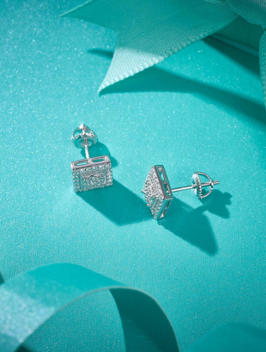 Princess Cut Moissanite Stud Earrings | S925 Silver Luxury