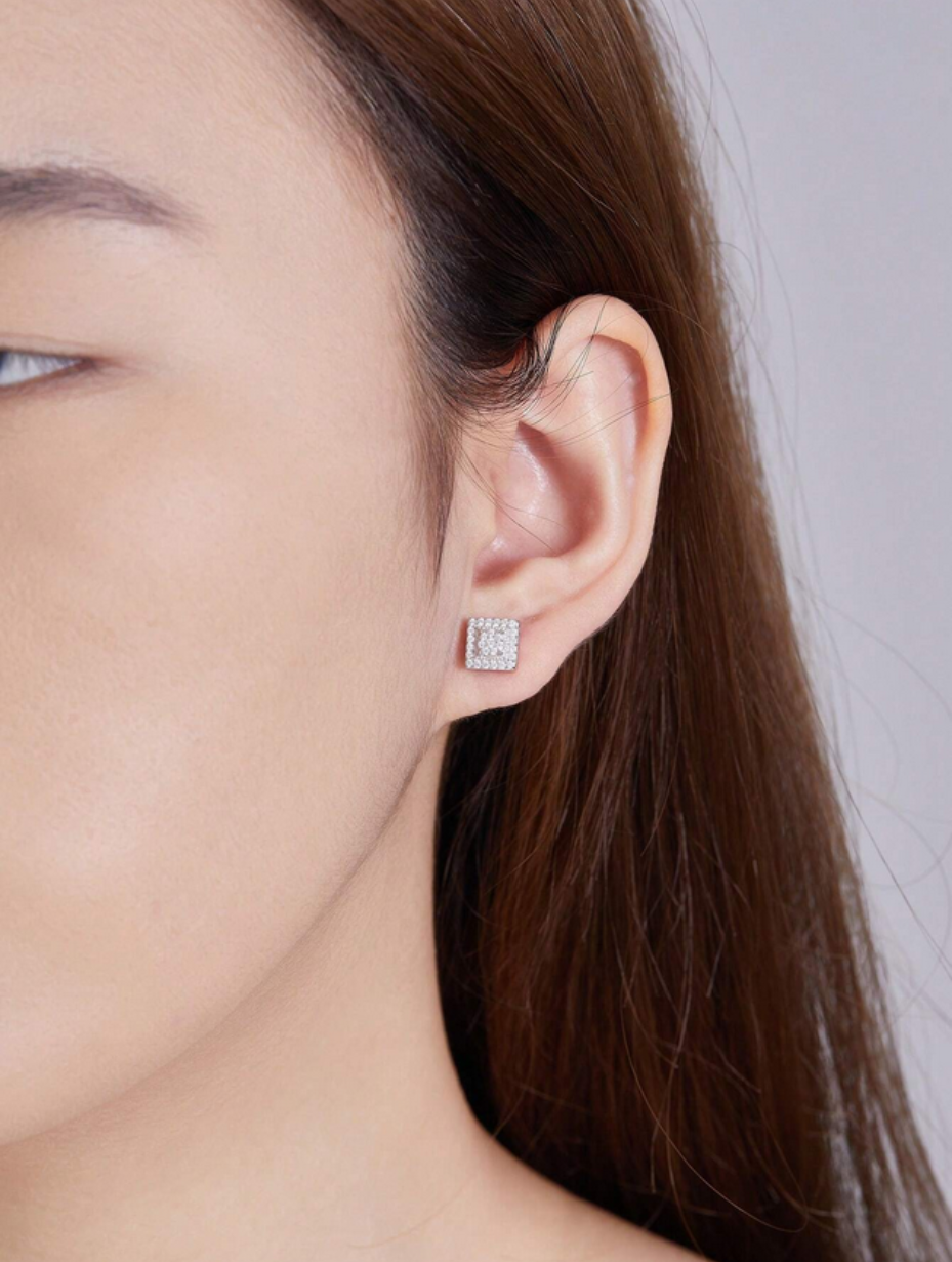 Princess Cut Moissanite Stud Earrings | S925 Silver Luxury