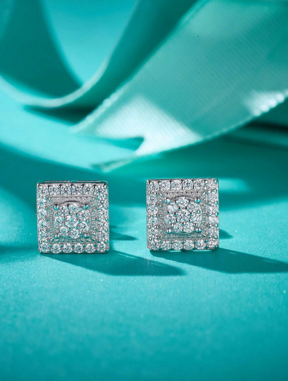 Princess Cut Moissanite Stud Earrings | S925 Silver Luxury