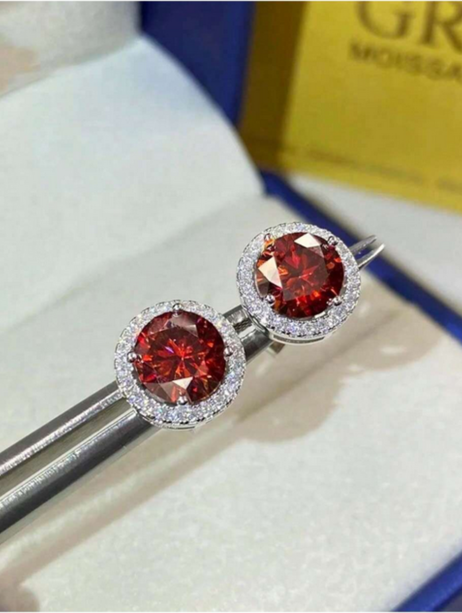 Colorful Moissanite Round Stud Earrings | Sterling Silver Charm