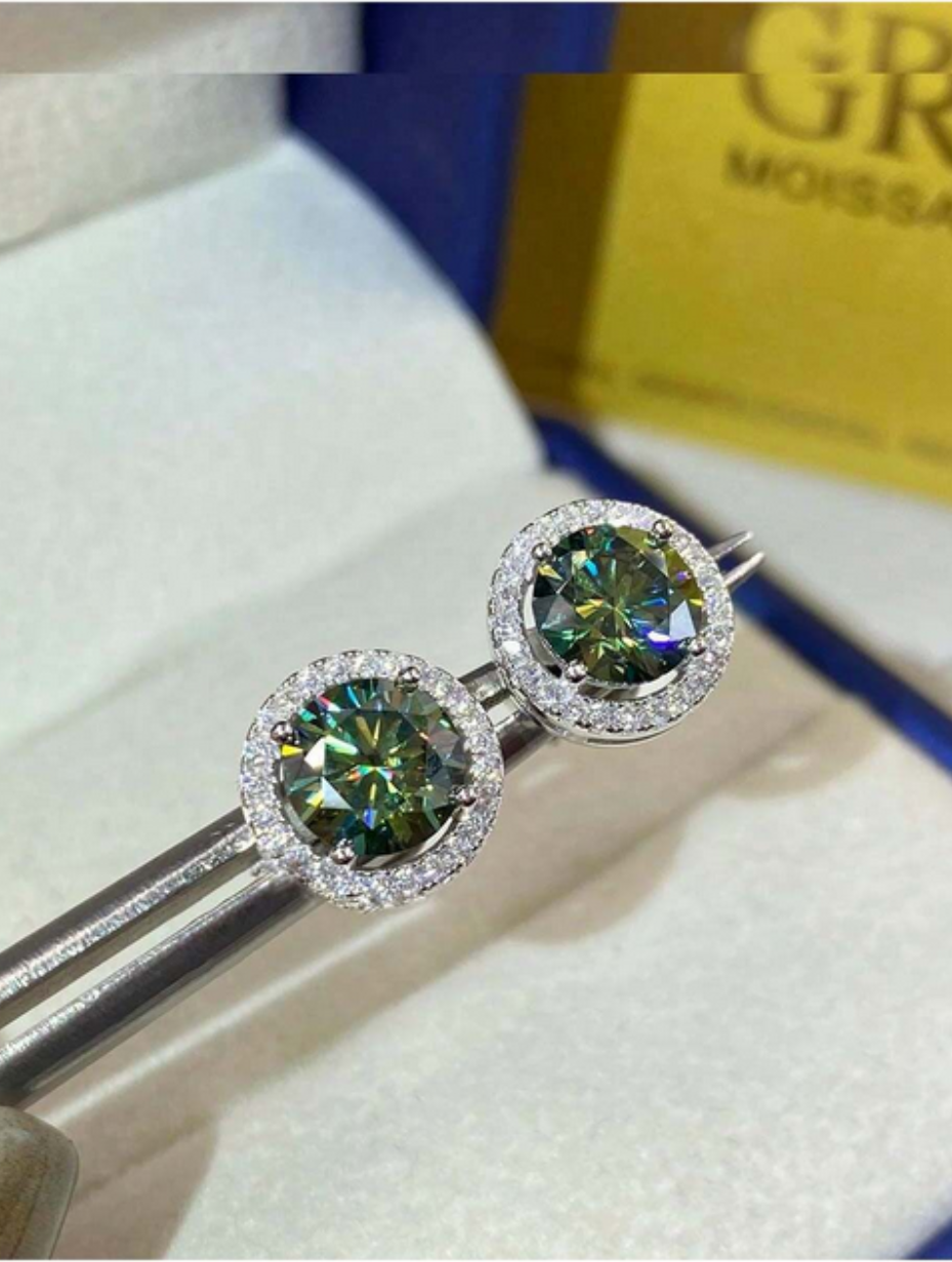 Colorful Moissanite Round Stud Earrings | Sterling Silver Charm