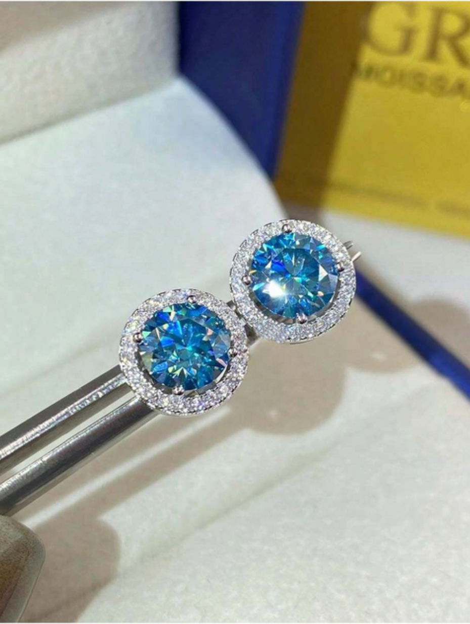 Colorful Moissanite Round Stud Earrings | Sterling Silver Charm