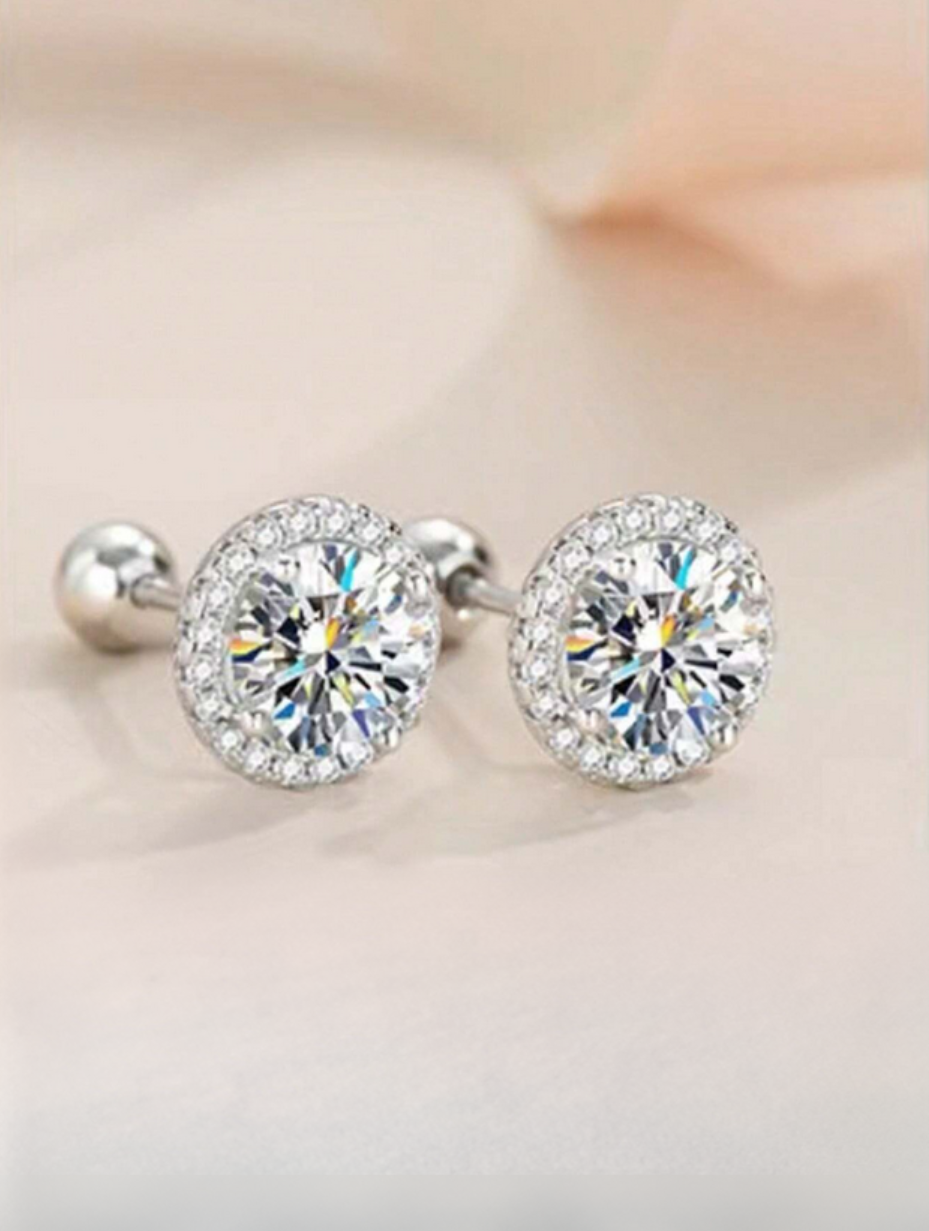 Double Round Sterling Silver Stud Earrings | Screw-On Design