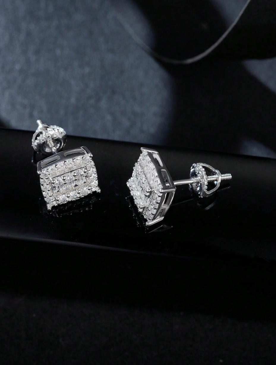 Square Moissanite Stud Earrings | S925 Sterling Silver