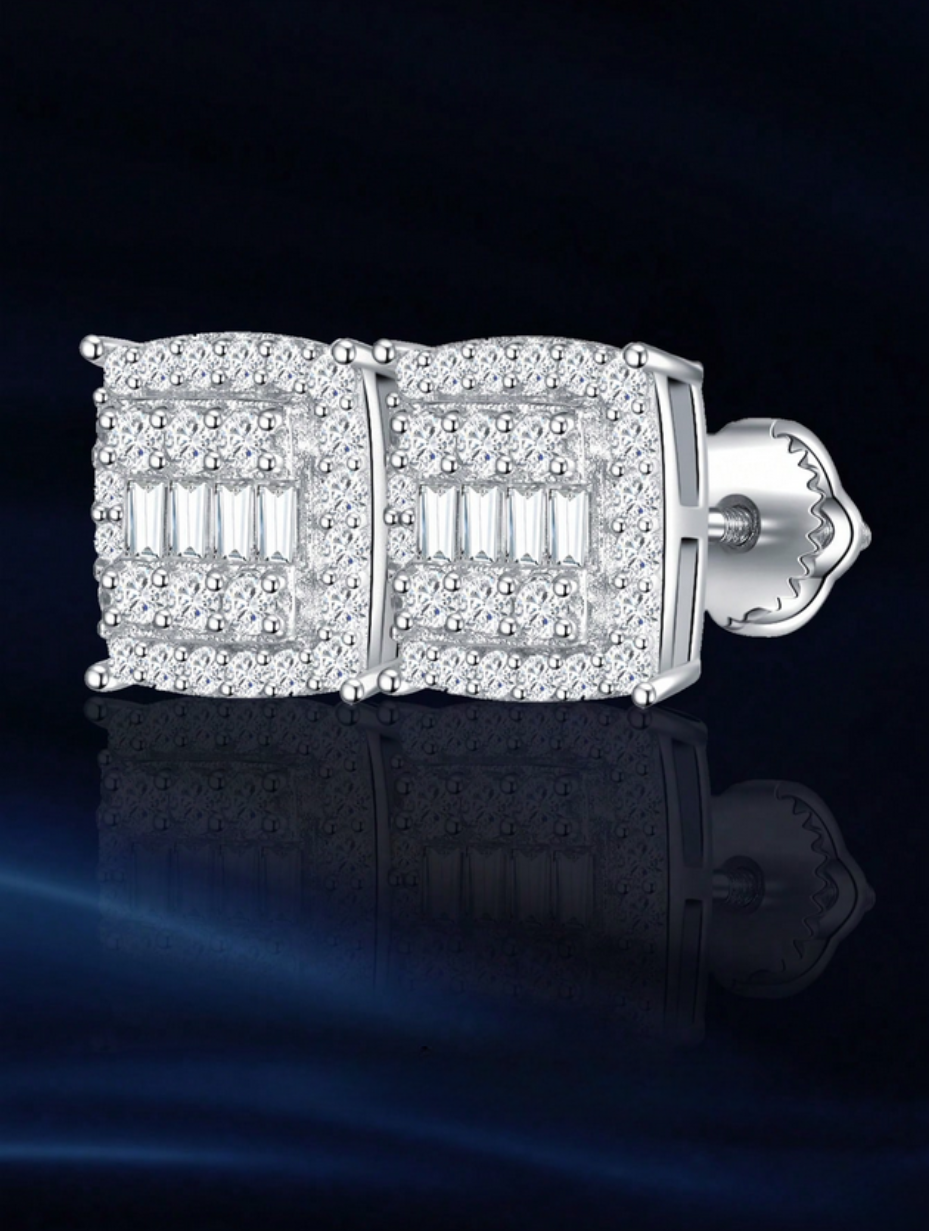 Square Moissanite Stud Earrings | S925 Sterling Silver
