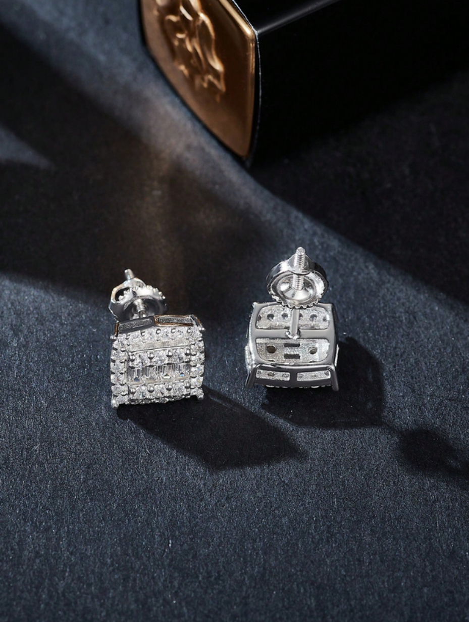 Square Moissanite Stud Earrings | S925 Sterling Silver