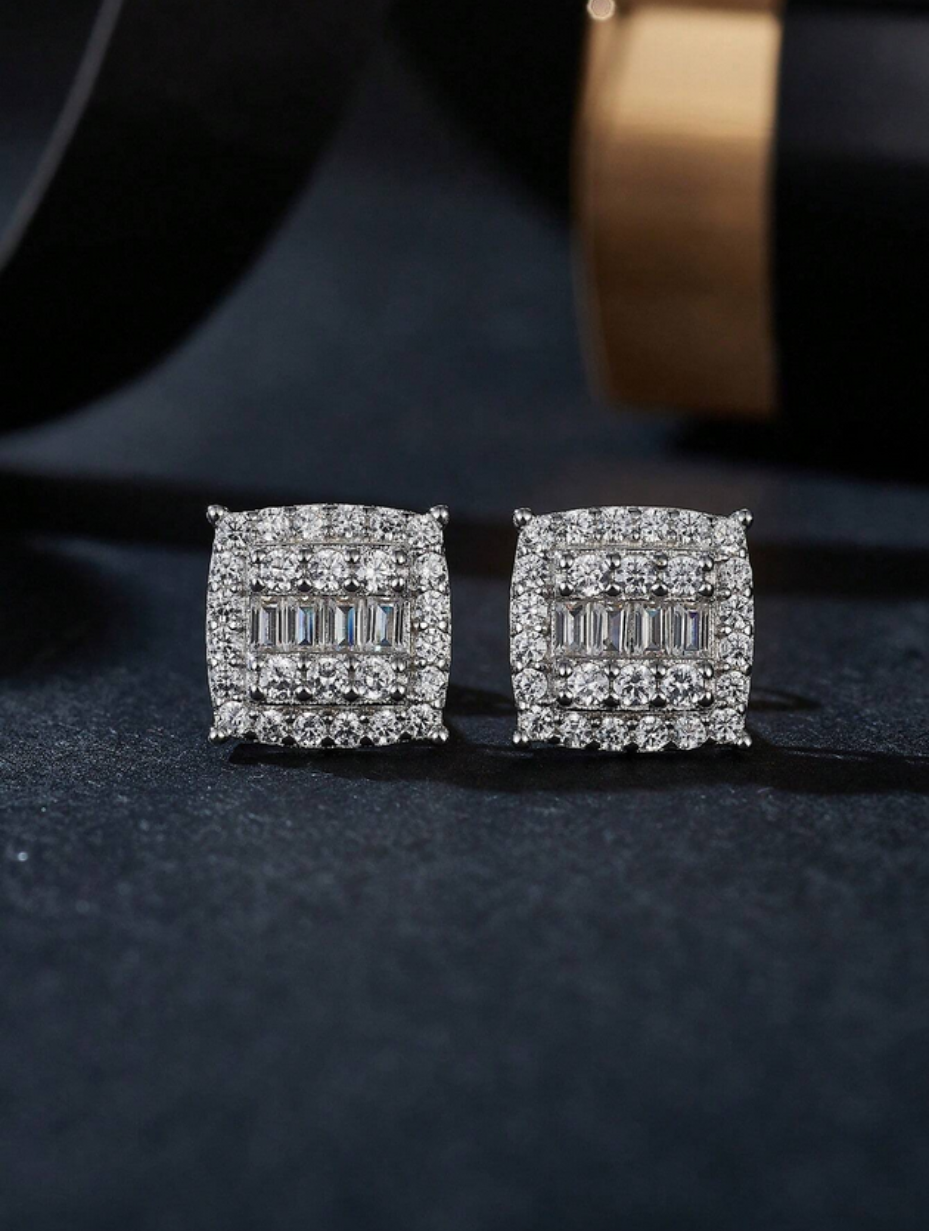 Square Moissanite Stud Earrings | S925 Sterling Silver
