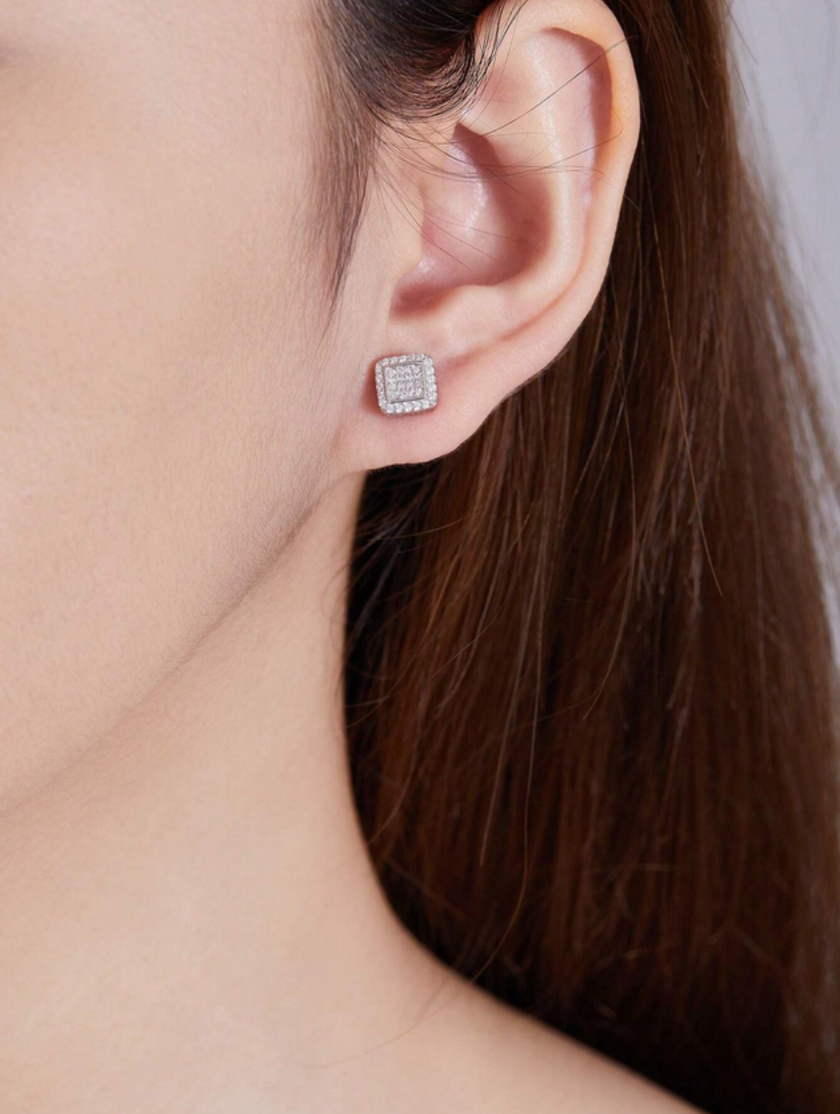 Square Moissanite Stud Earrings | S925 Sterling Silver