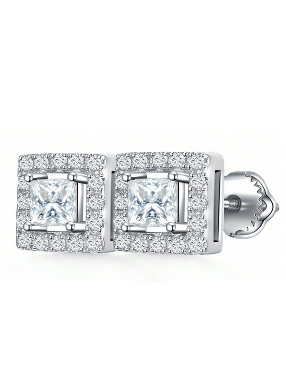 Square Moissanite Stud Earrings | S925 Sterling Silver