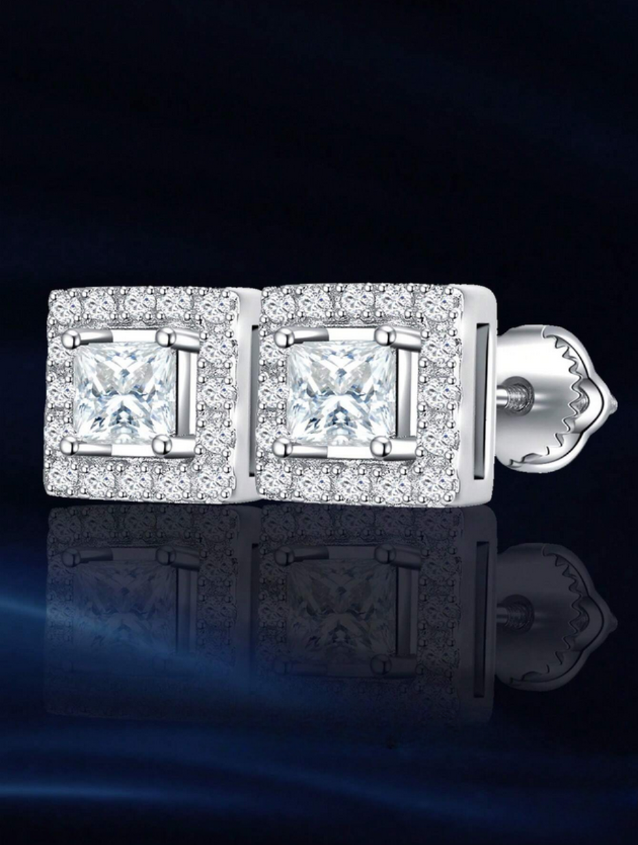 Square Moissanite Stud Earrings | S925 Sterling Silver