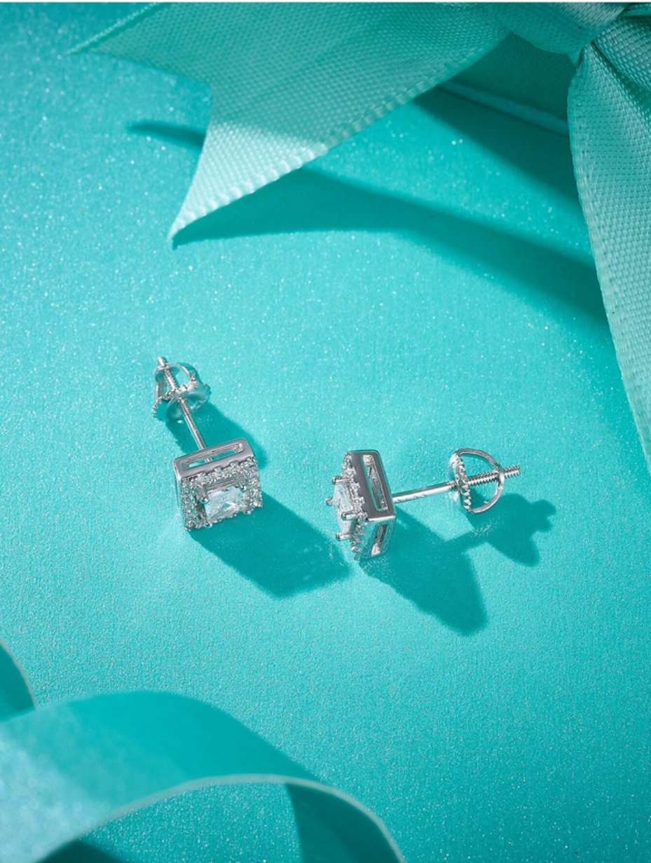 Square Moissanite Stud Earrings | S925 Sterling Silver