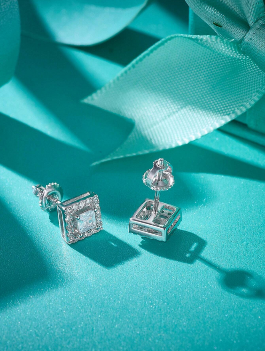 Square Moissanite Stud Earrings | S925 Sterling Silver
