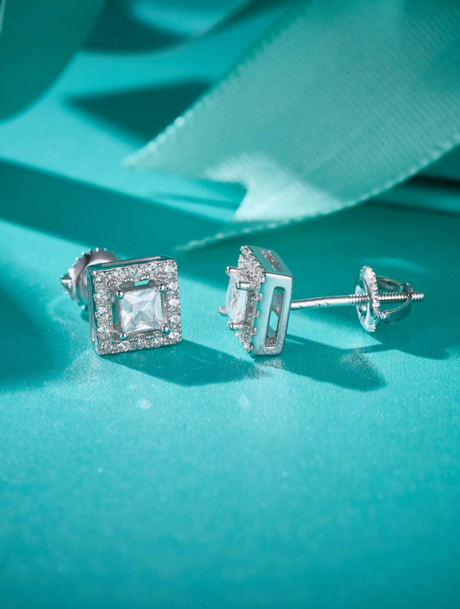 Square Moissanite Stud Earrings | S925 Sterling Silver