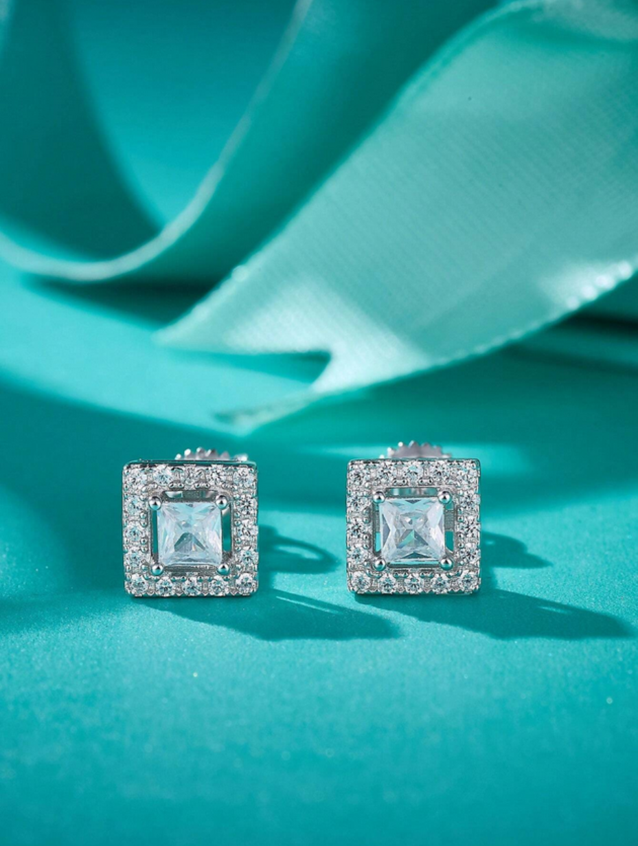 Square Moissanite Stud Earrings | S925 Sterling Silver