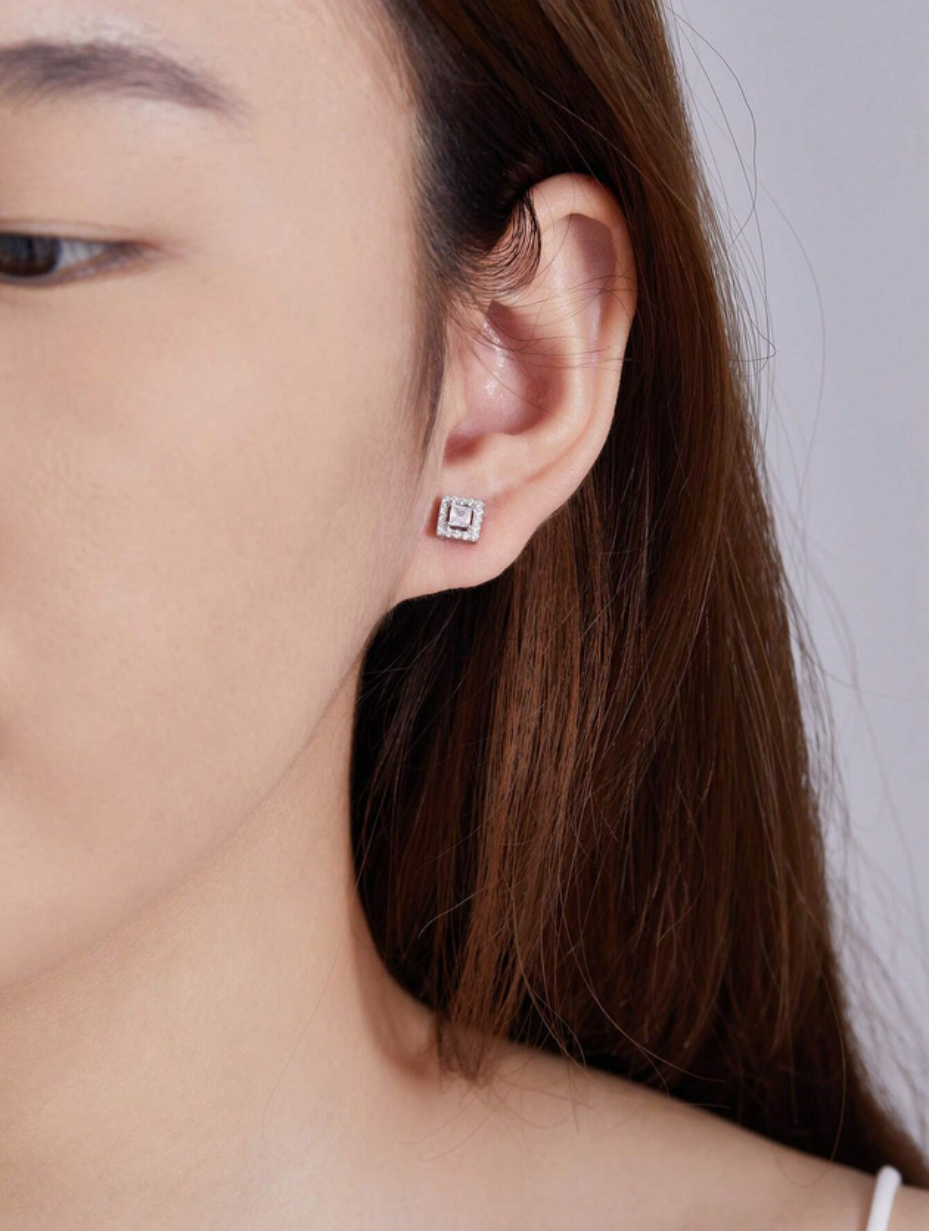 Square Moissanite Stud Earrings | S925 Sterling Silver